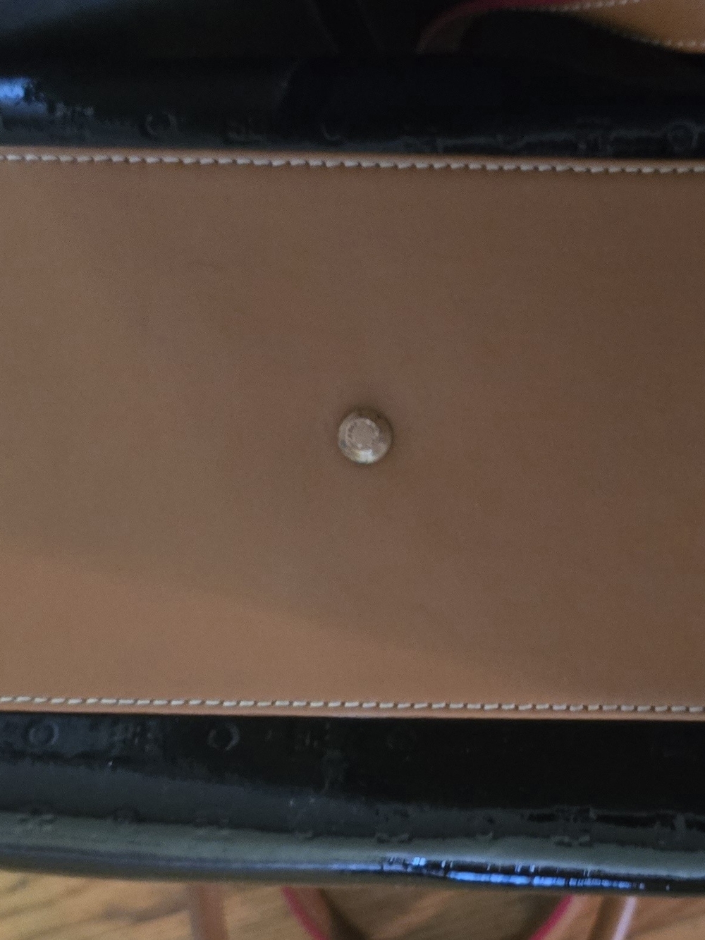 Leather - Italian Patent Tote Bag w/Tan Red Accents, Double Strap, Structured - Picture 7 of 12